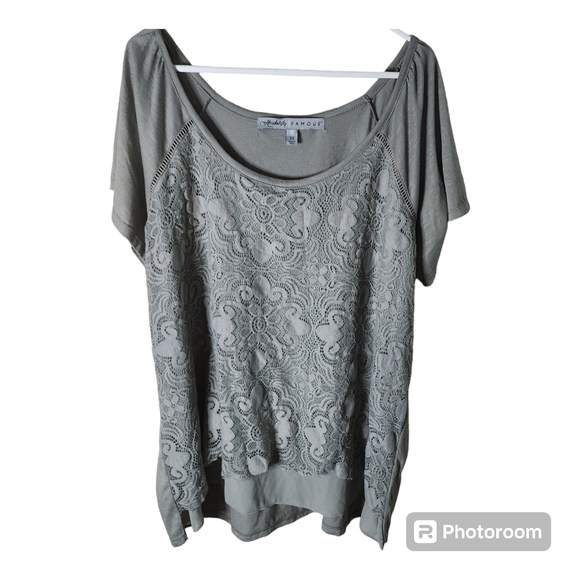 Absolutly Famous womens  olive green top with  lace detailing  size 3x - Picture 1 of 6